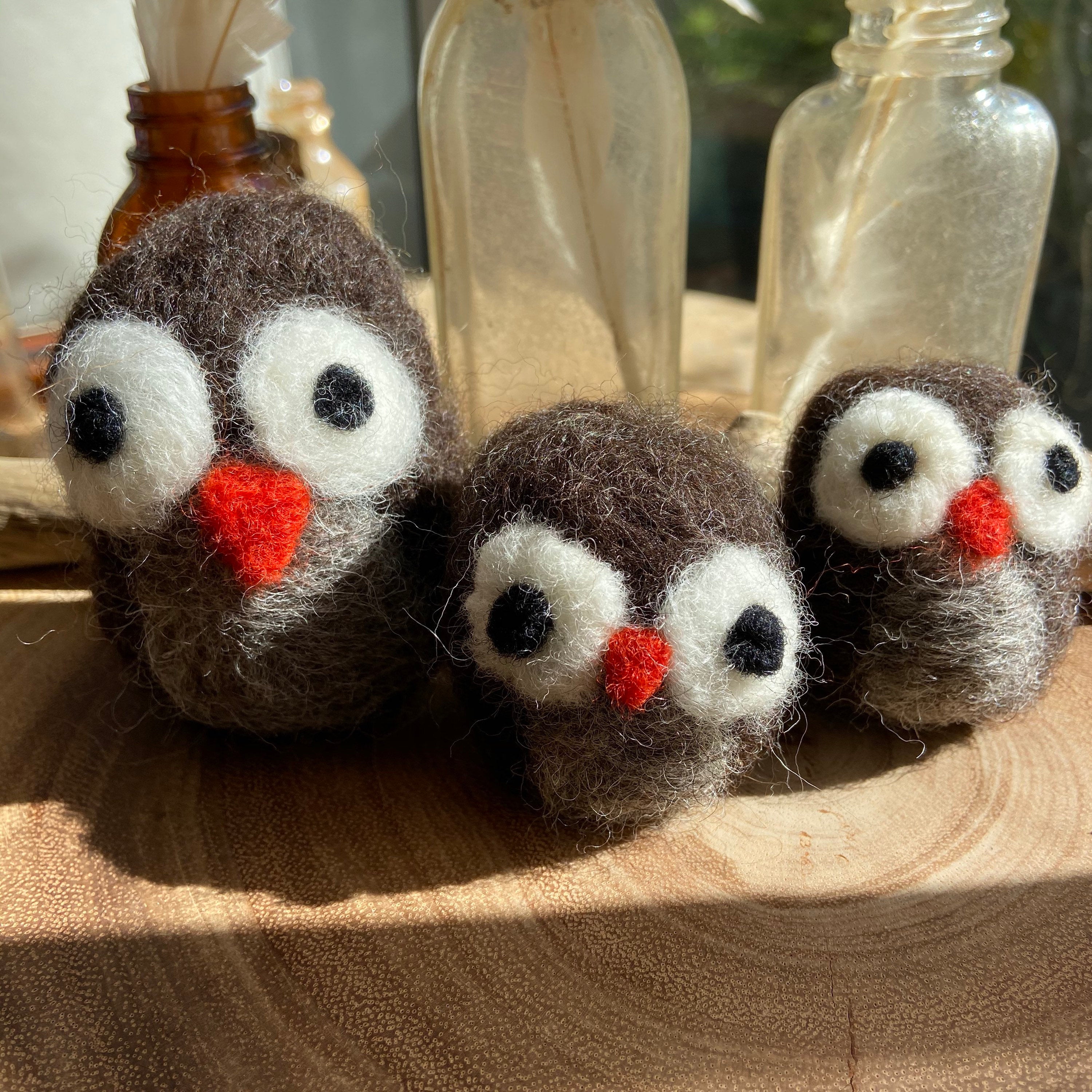 Felted Owl Family of Three - Wool, Fiber Art, Sustainable