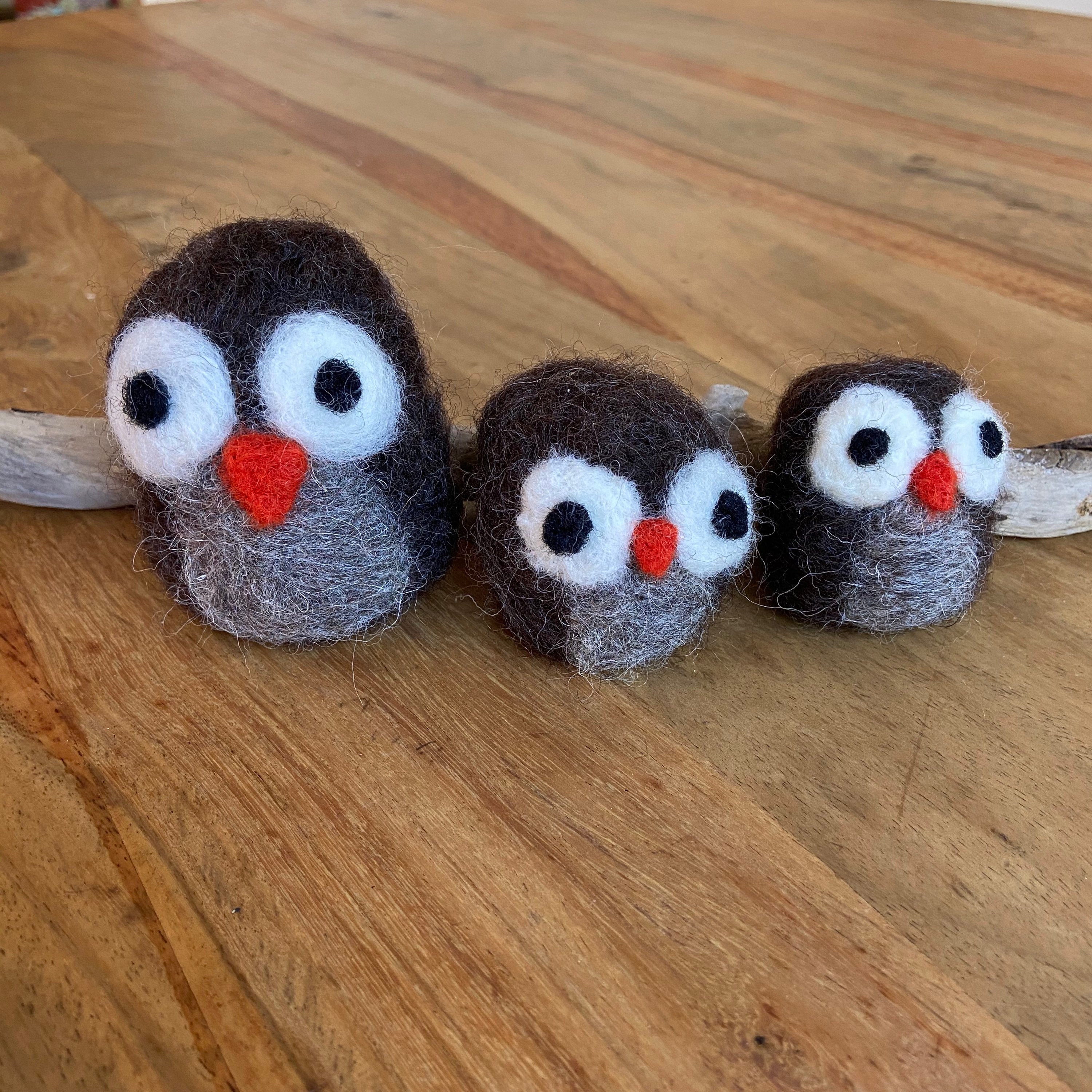 Felted Owl Family of Three - Wool, Fiber Art, Sustainable