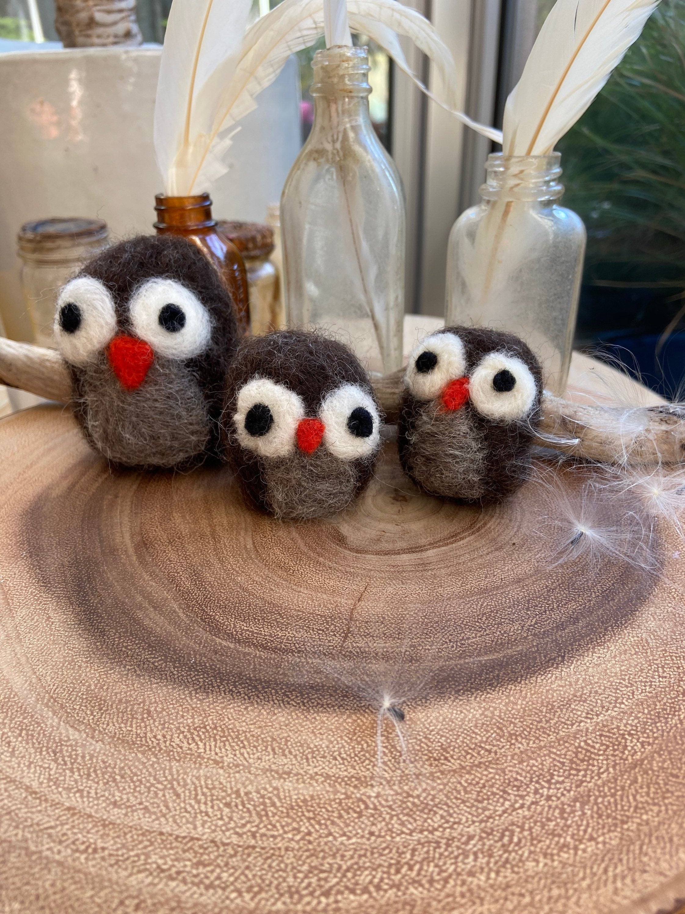 Felted Owl Family of Three - Wool, Fiber Art, Sustainable