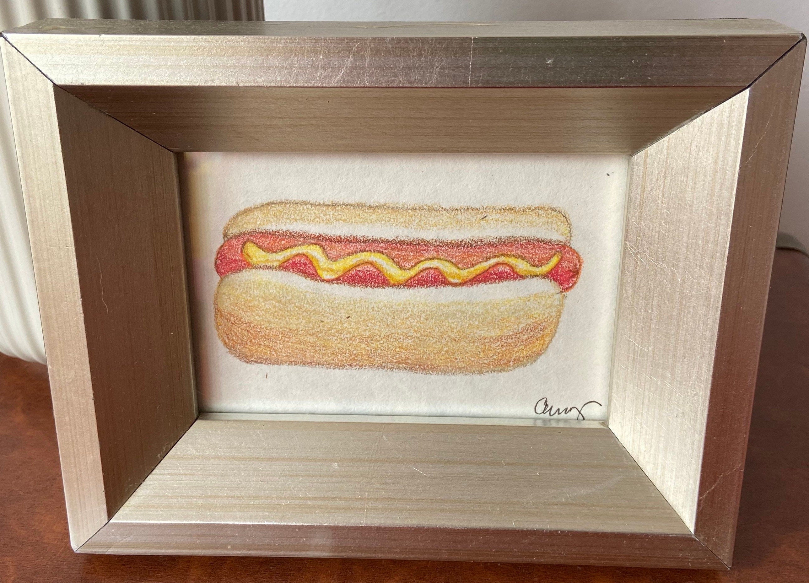 Uh Oh Hot Dog Colored Pencil Drawing